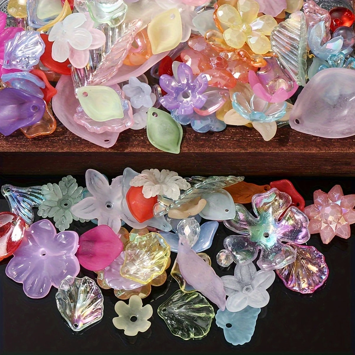 30g/1.06oz/bag Acrylic Flower And Leaf Bead Set Multi-Shape Flower Leaf Random Mixed Spacer Beads for Necklace DIY Making