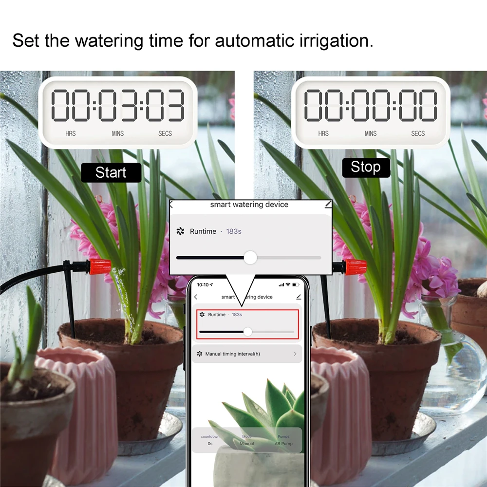 Controlador de riego por microgoteo automático inteligente para jardín, temporizador de agua Digital con pantalla LCE, Control por aplicación móvil, doble bomba, WIFI