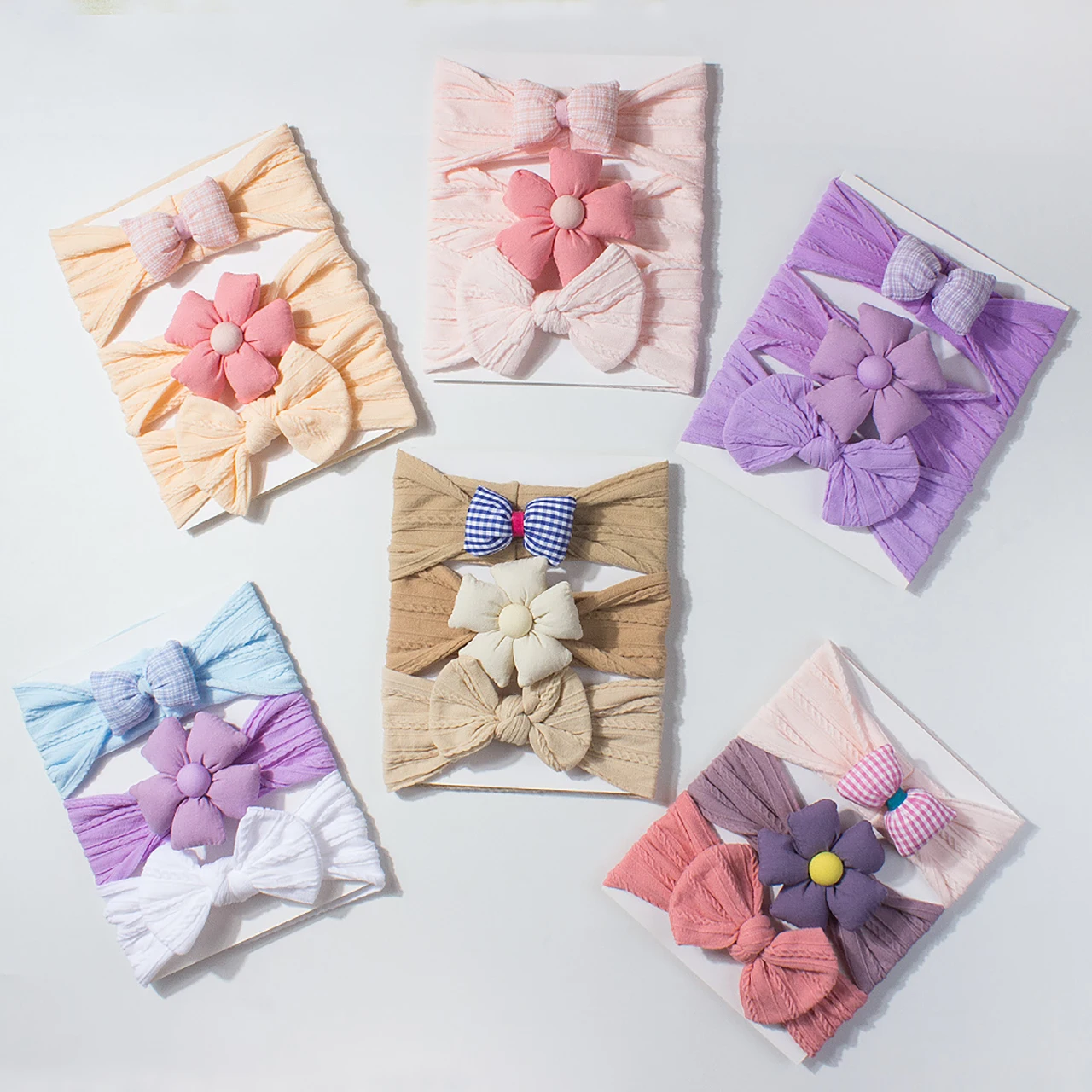 

3Pc Pink Flower Baby Hairbands Set Sweet Bowknot Girls Headband Floral Princess Headwear Photography Props Kids Hair Accessories