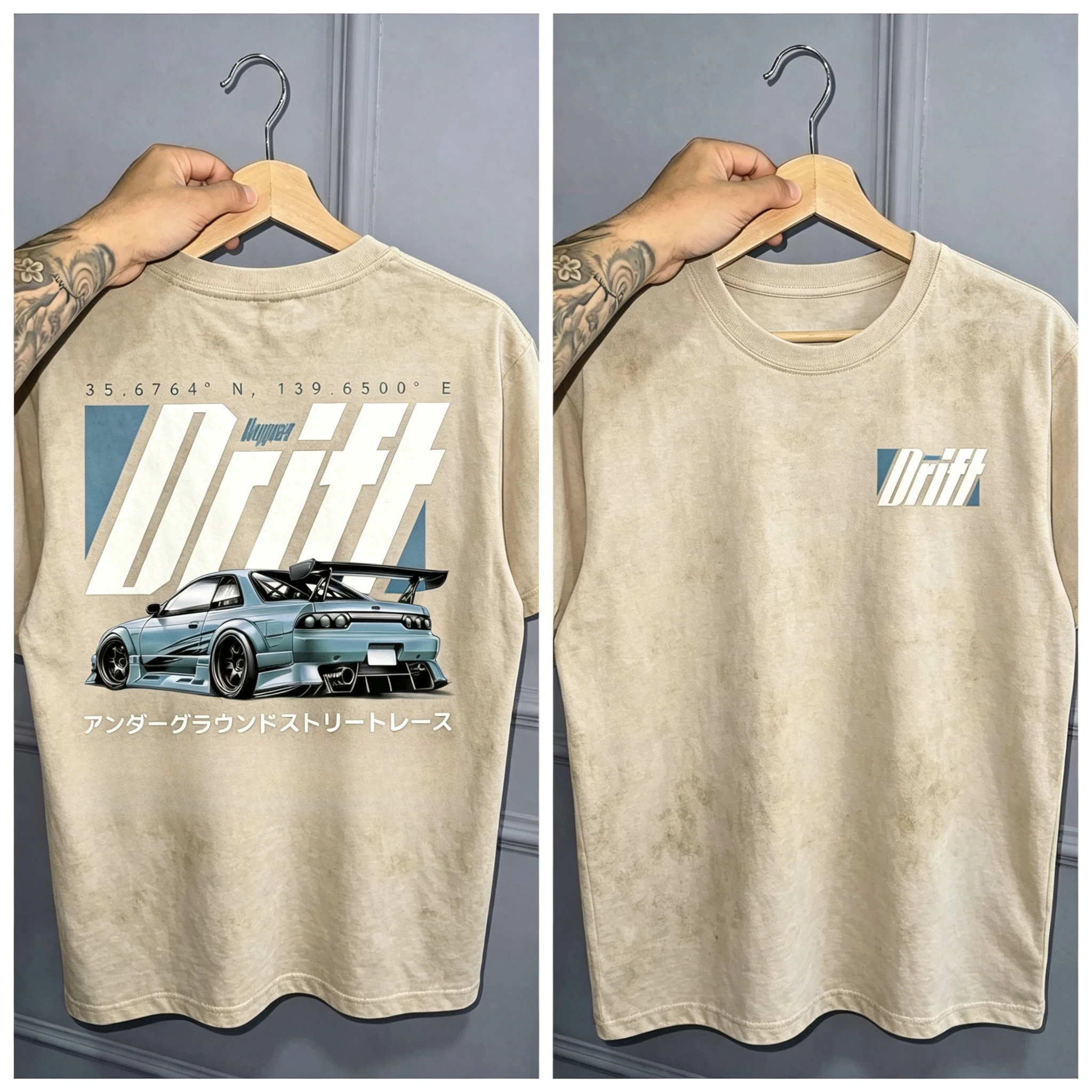 2026 New Family Matching T‑Shirt Hyper Drift JDM Modified Racing Car Japanese Text Back Print Oversized Cotton Short SleeveTops