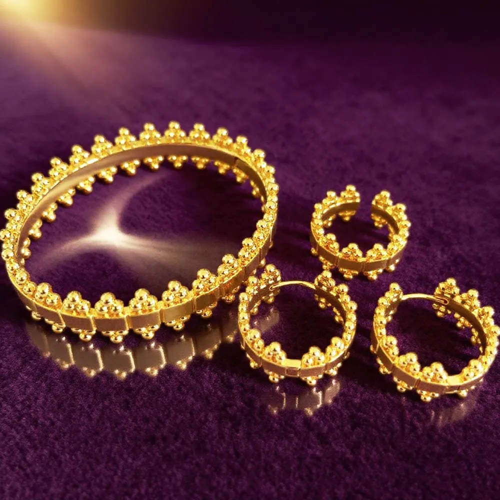 

Missvikki Luxury Gold Color Bangle Earrings Ring Jewelry Set For Women Wedding Party Full Zircon Bridal jewelry Set High Quality