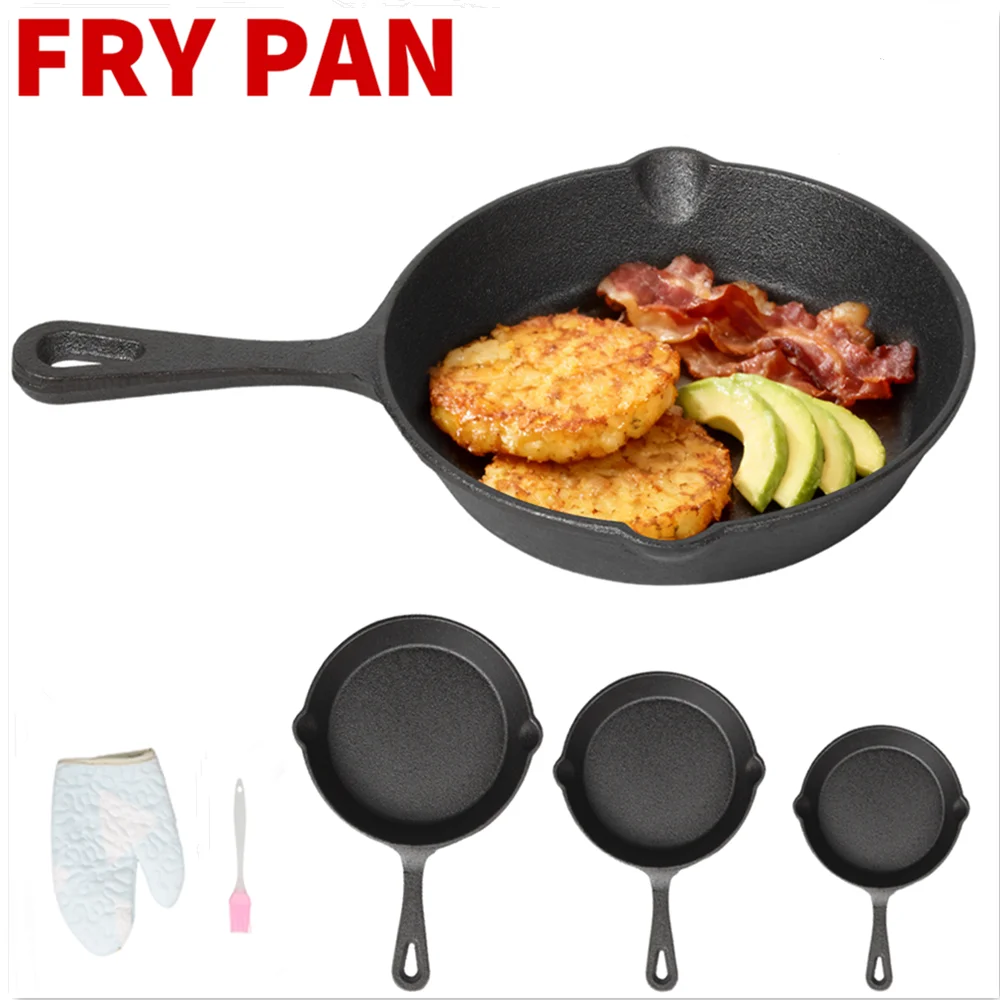 3-teiliges Gusseisen-Pfannenset 16/20/26cm Kochpfannen für Omeletts Bratpfannen für Eier und Pfannkuchen Unbeschichtete Steakpfanne Küchen-Kochgeschirr