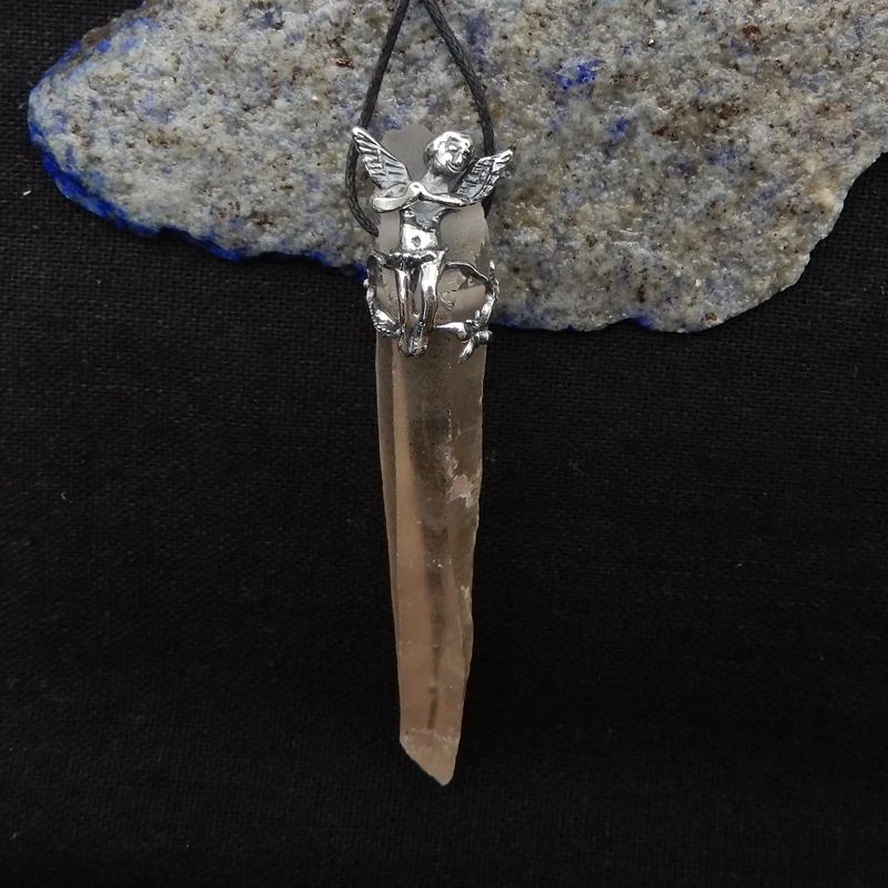 925 Sterling Silver Necklace Pendant Men Angel Natural Stone Quartz Luxury Quality Jewelry New 81x16x16mm 18g