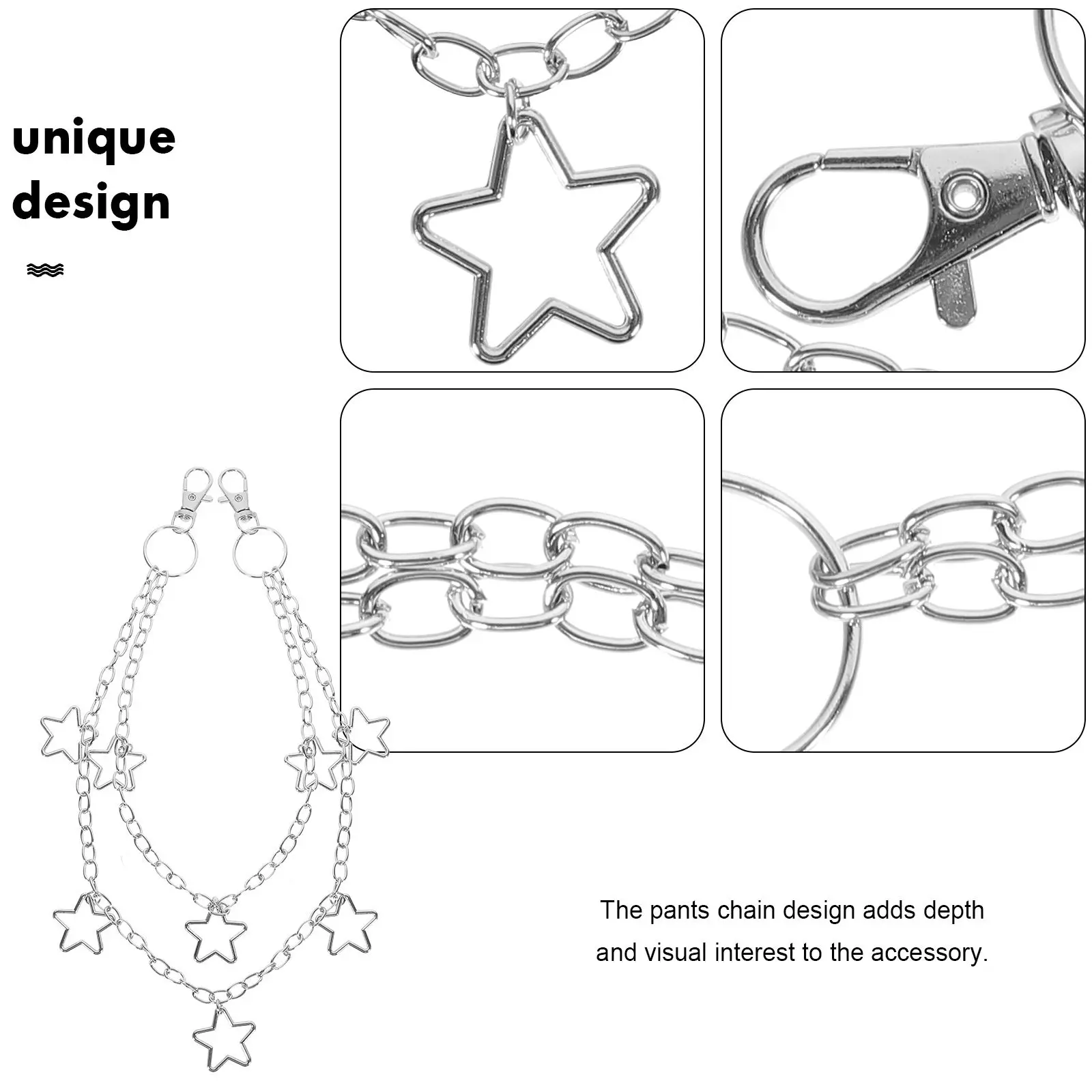 Star Pendant Double Layer Pants Chain Alloy Belt Chain for Jeans Trousers Wallet Bag Purse Handbag Decor Unisex Fashion