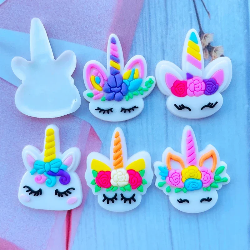 12/24 PCS  Cute Cartoon Unicorn Series Flat Back Soft Rubber DIY Scrapbook Mobile Phone Case Accessories 043