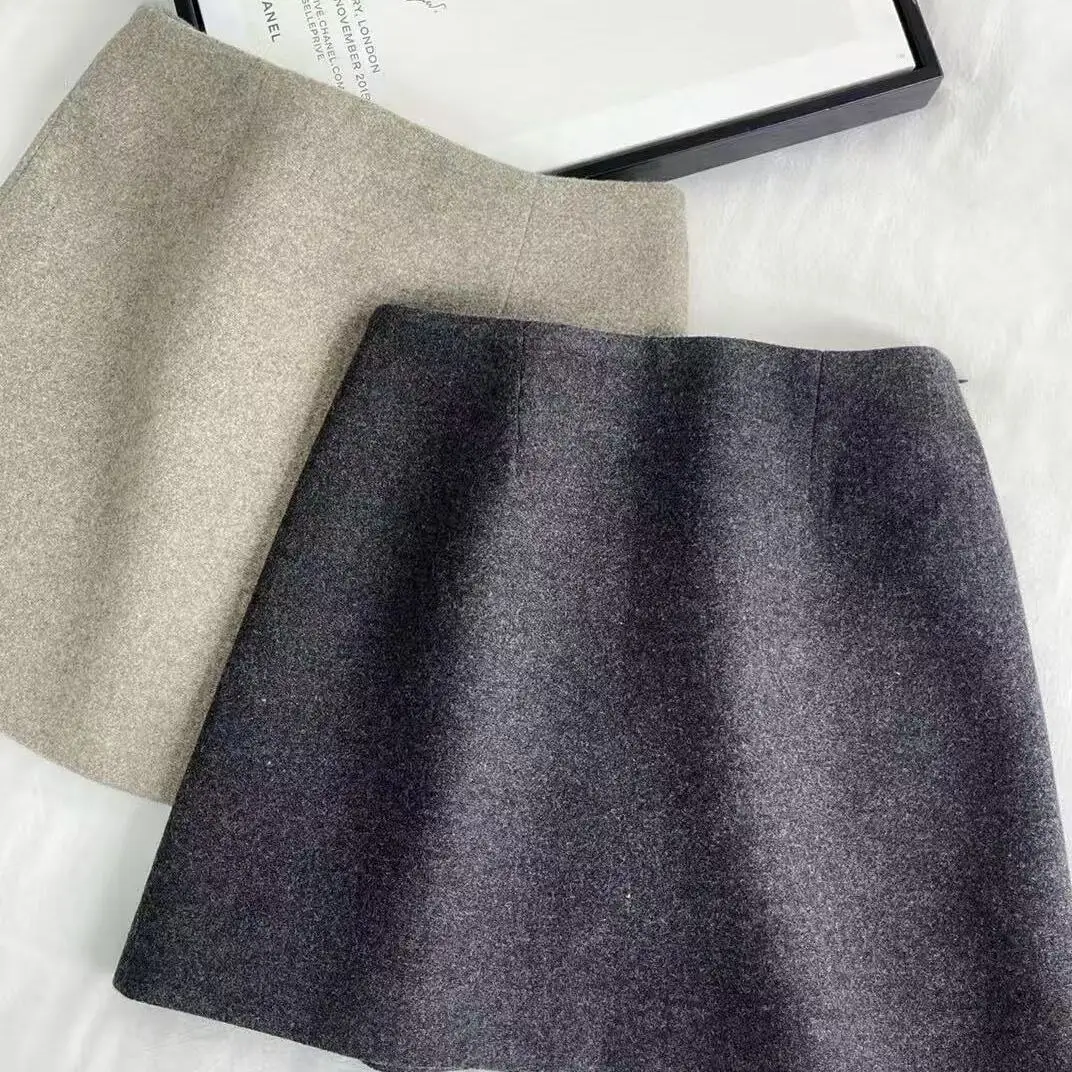 

Ele Pure Color High Waist Woolen Skirt A-Line Slim Fit Commute Sle ort Length Ladies Faion Autumn Winter