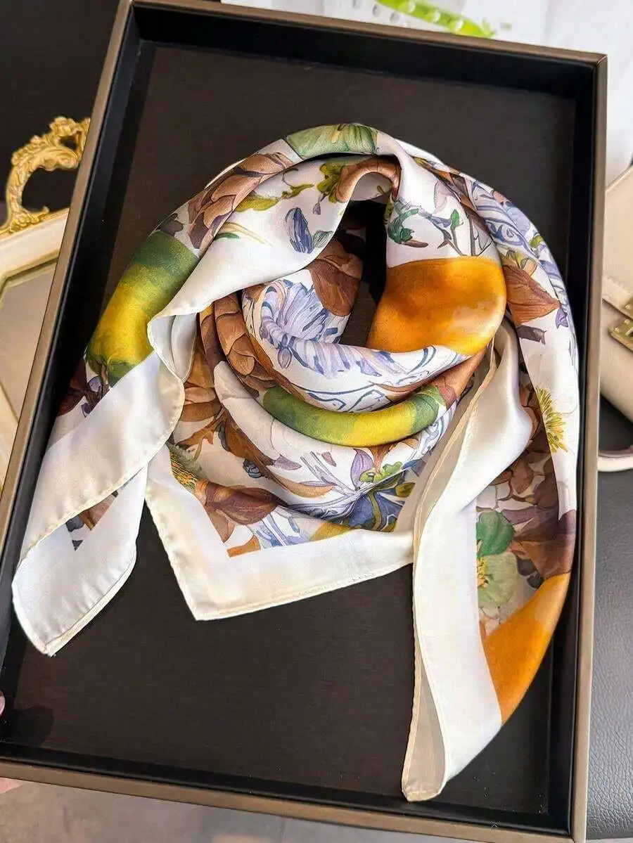

1pc Women's Elegant Retro Fashion Lemon Tree Print Satin Scarf, Bohemian Vintage Casual Ladies' Neck