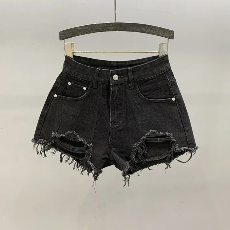 [zoci] Broken Hole Denim Shorts Women Summer High Waisted Frayed Edges, Down Exuding a Beggar's