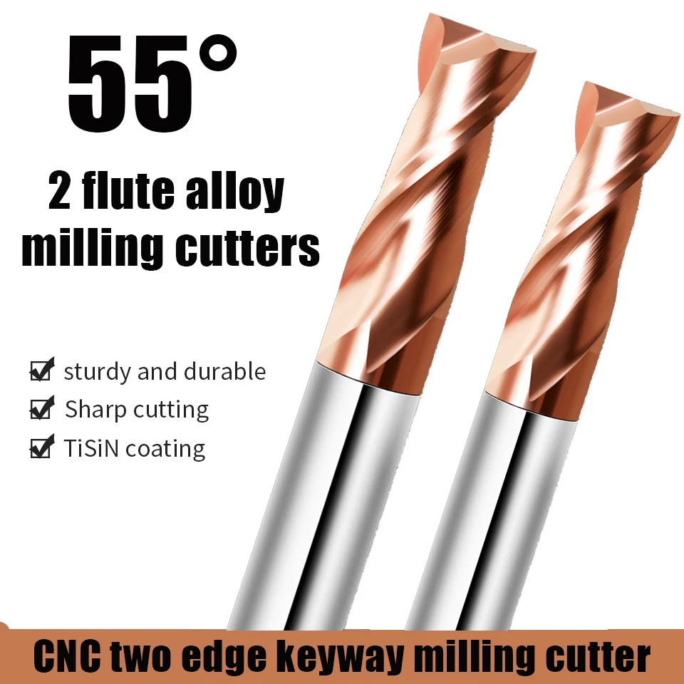 Milling Cutter HRC55 Alloy Coating Tungsten Steel Tool 2 Blade Endmills Wholesale Top Hardness Milling Machine Cutters For Metal