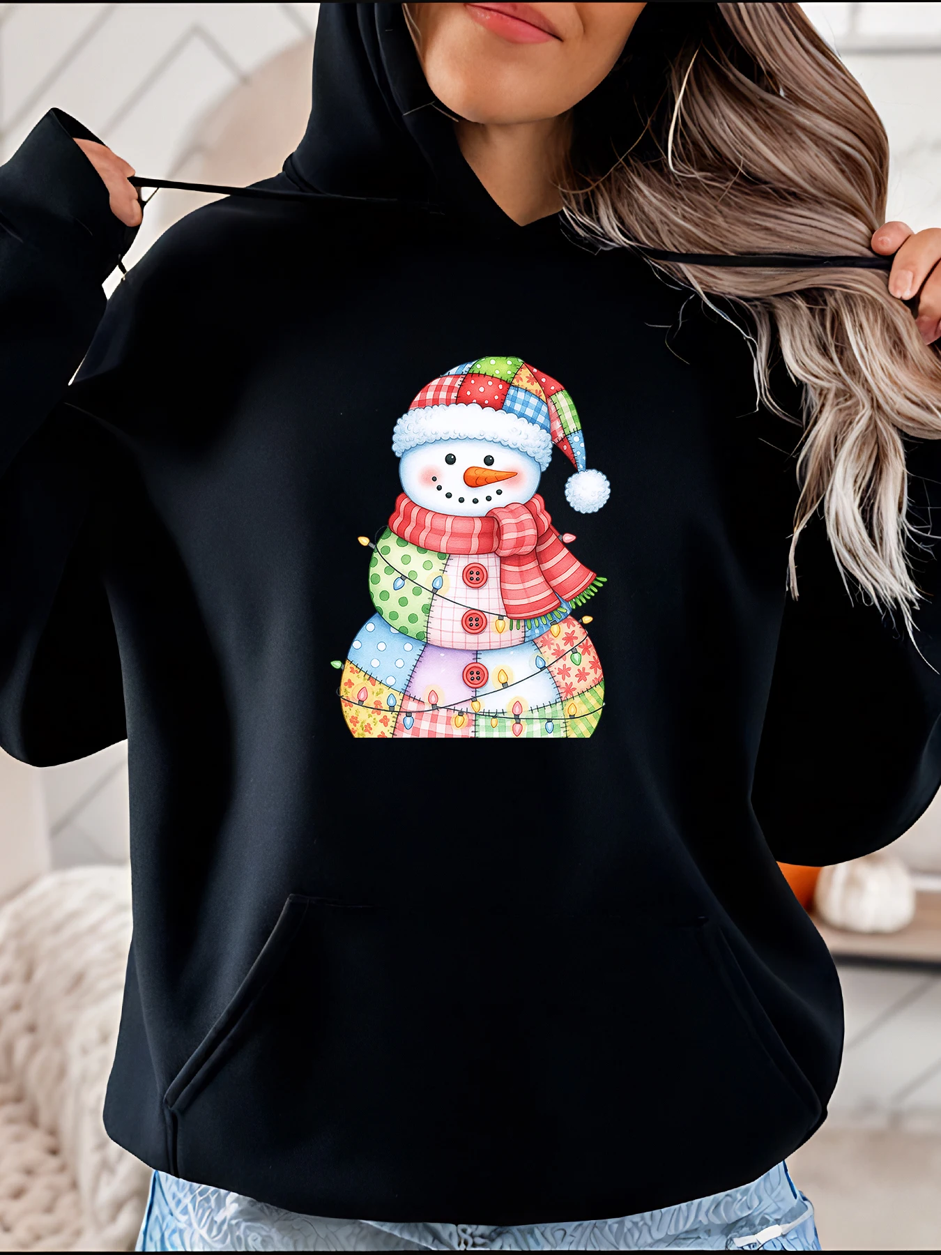 Damen-Weihnachts-Kapuzenpullover mit Schneemann-Aufdruck, warmes, lässiges Sweatshirt, Urlaubsoutfit für die Wintersaison