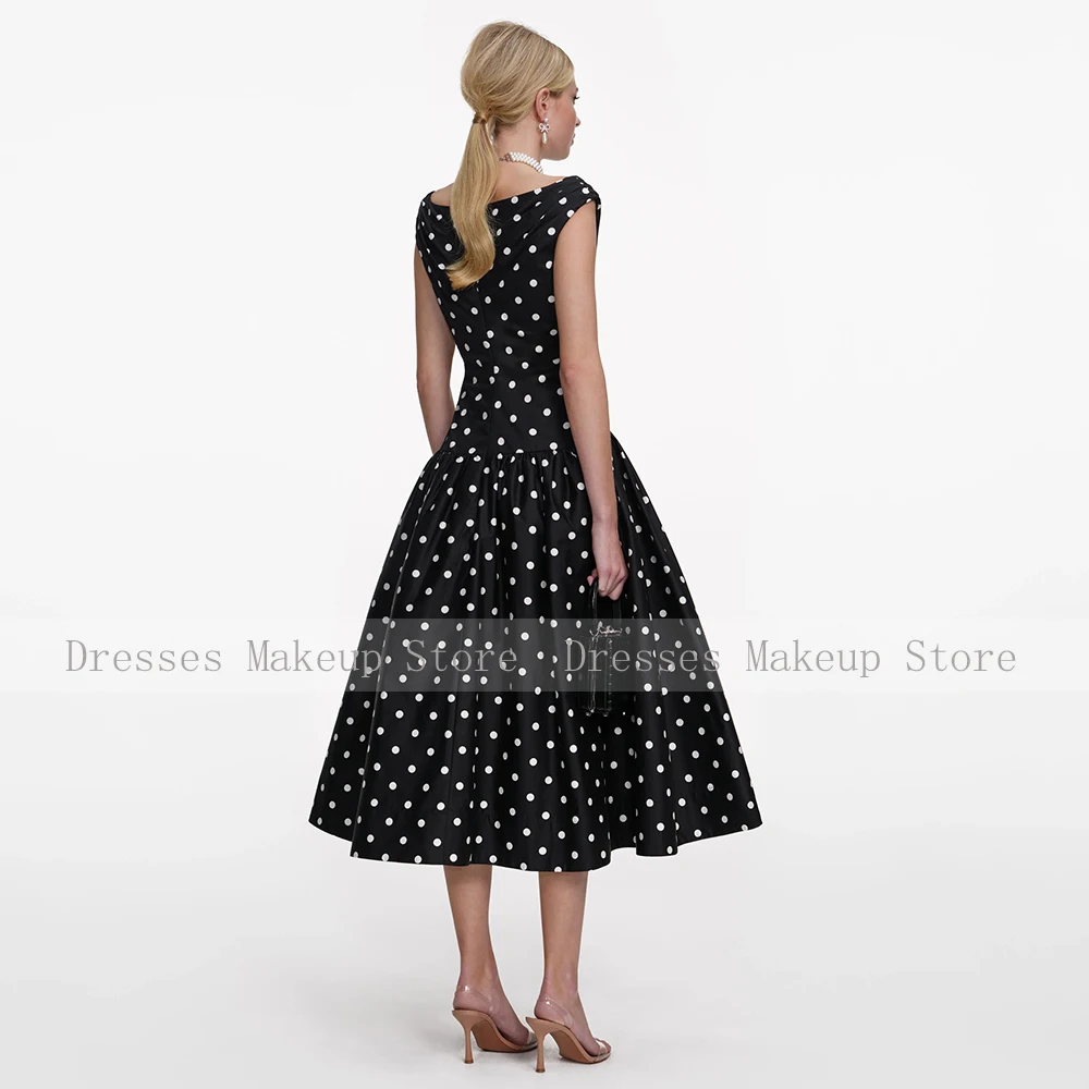 Customized Modern Cocktail Dress Polkadot A Line V Neck Tea Length Cocktail Gowns With Pockets Midi Princess Party Dresses Short