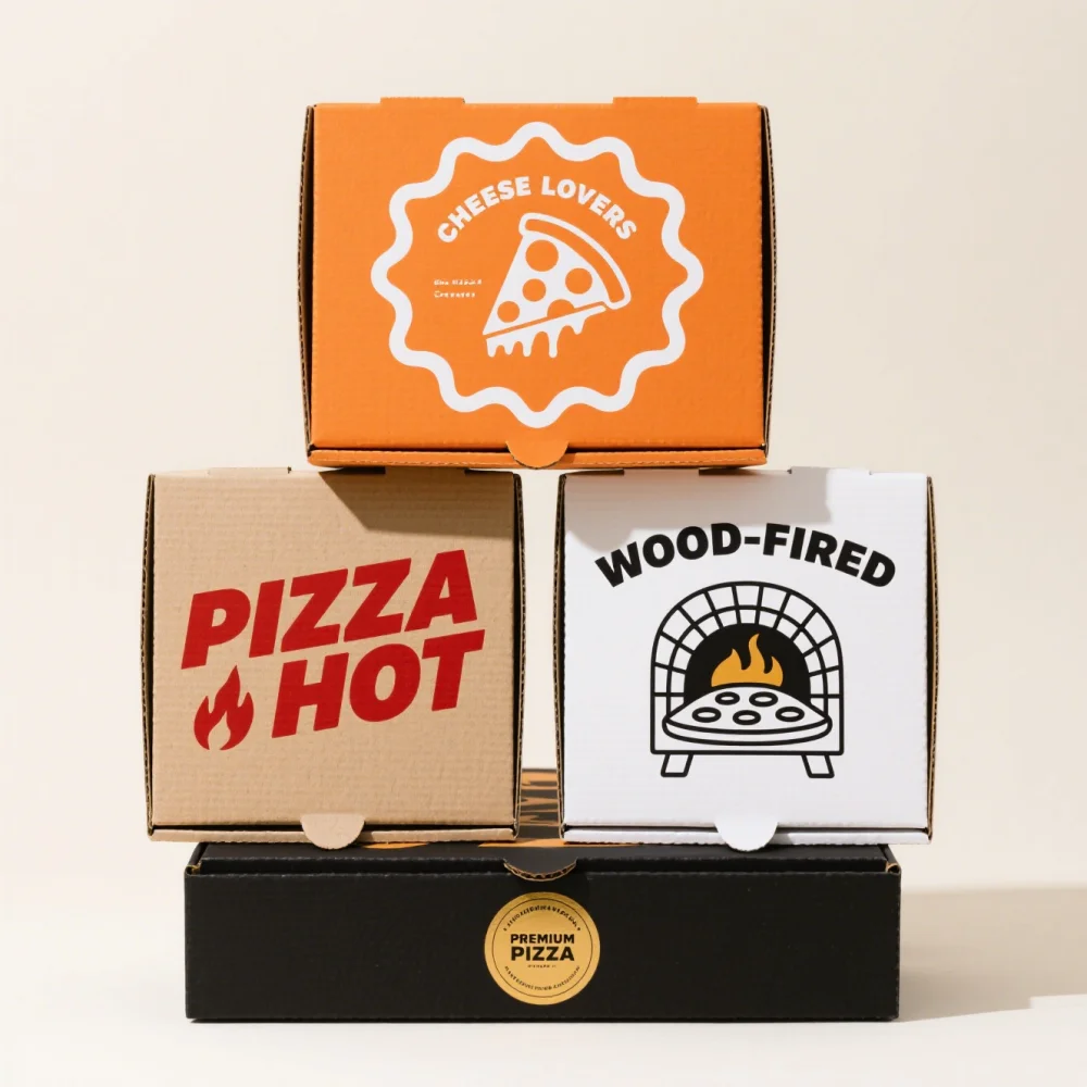 Minimum Order 500pcs Custom Colorful Design Printing Big Small Corrugated Kraft Paper Aluminum Foil Pizza Boxes With Logo 