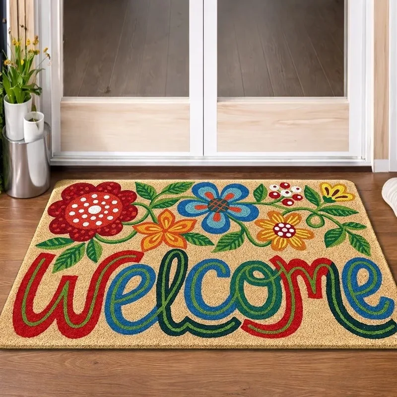 VIKAMA Colorful Floral Welcome Doormat Non-Slip Outdoor Indoor Rug Water Resistant Entryway Mat for Farmhouse Home Decor