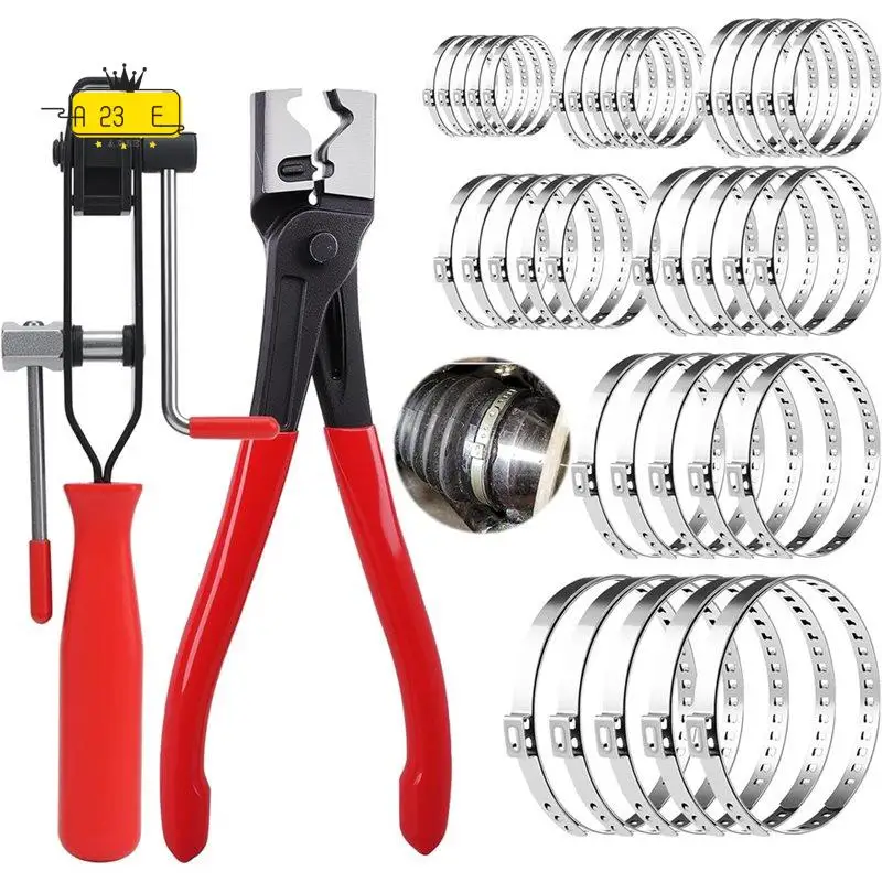 A23E-37 Pieces Stainless Steel Single-Ear Hose Clamps With Hose Clamp Pliers, Hose Clamps Set For Pool Hose Garden Hose