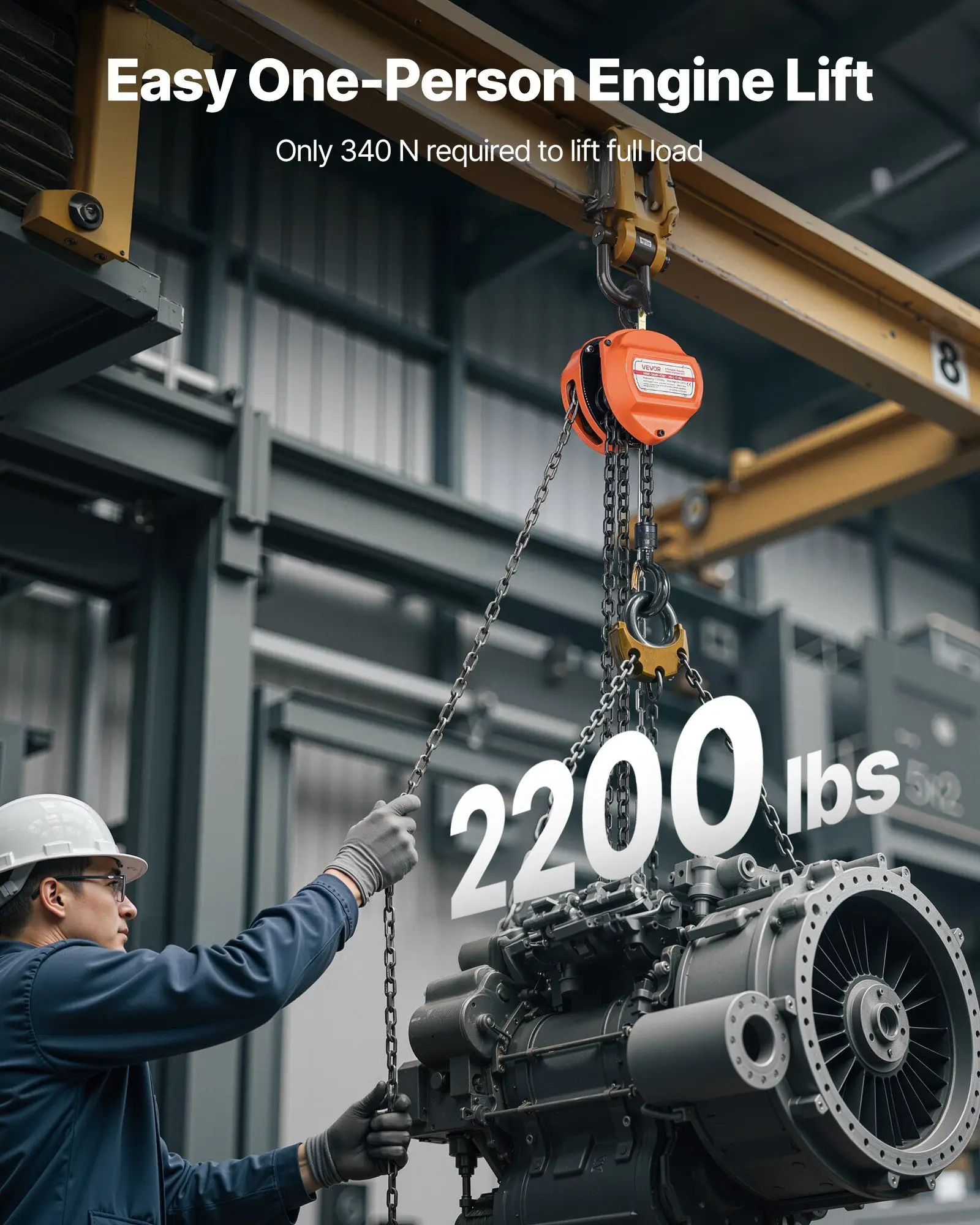 Bloczek ręczny 2200 lb z łańcuchem, wysokość podnoszenia 6 metrów, ręczny bloczek z łańcuchem G80, wytrzymała konstrukcja ze stali stopowej, kolor pomarańczowy.