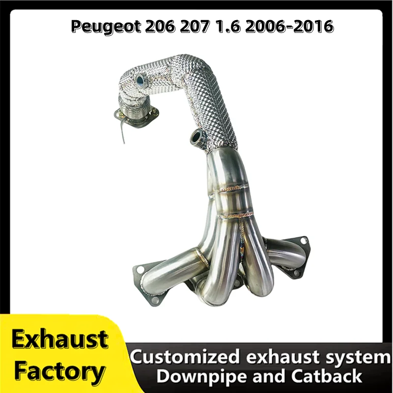 For Peugeot 206 207 1.6 2006-2016 customized stainless steel head section sport exhaust system Catalytic Converter downpipe