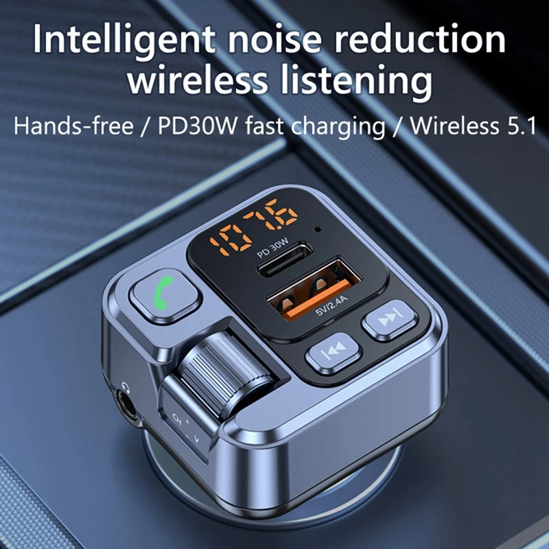 Car FM Transmitter Modualator Bluetooth Car MP3 Player USB Type C PD30W Car Charger Handsfree