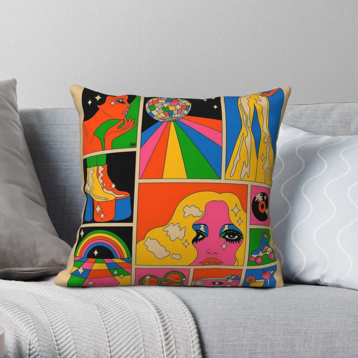 Disco Mood Psychedelic Square Pillowcase Polyester Linen Velvet Printed Zip Decor Throw Pillow Case Home Cushion Cover 45x45