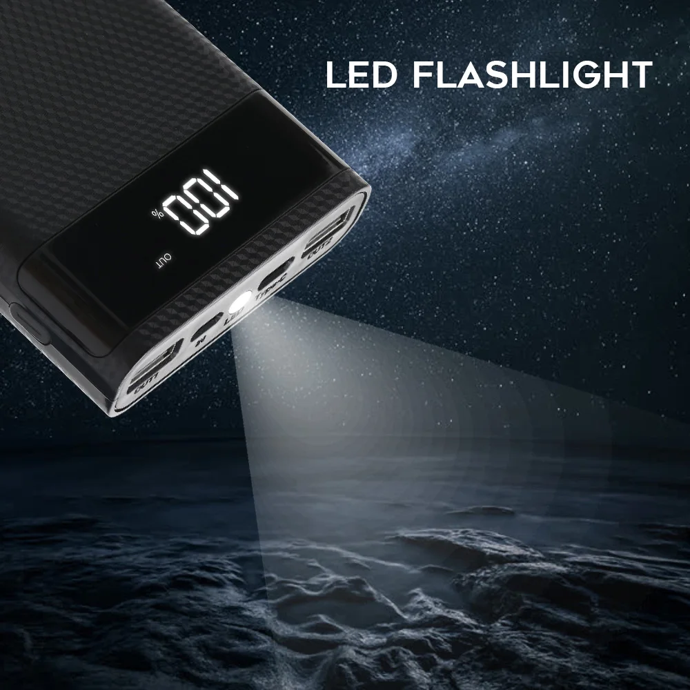 듀얼 USB C 타입 안드로이드 마이크로 USB 인터페이스, 디지털 LED 디스플레이, DIY 보조베터리 케이스, 4x18650 배터리 보관함, 15000mAh