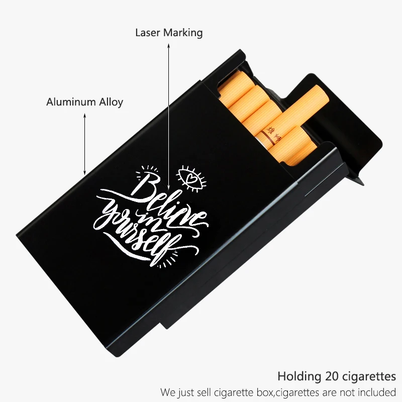 Caja de cigarrillos de aleación de aluminio para hombre, diseño creativo negro, patrón especial, caja de cigarrillos, logotipo personalizado, regalo