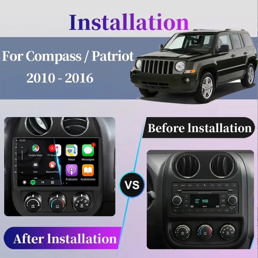 Android 16 Carplay For Jeep Compass Patriot 2010 2011 2012 2013 2014 2015 2016 Car Radio Multimedia Player Stereo Head Unit 2din