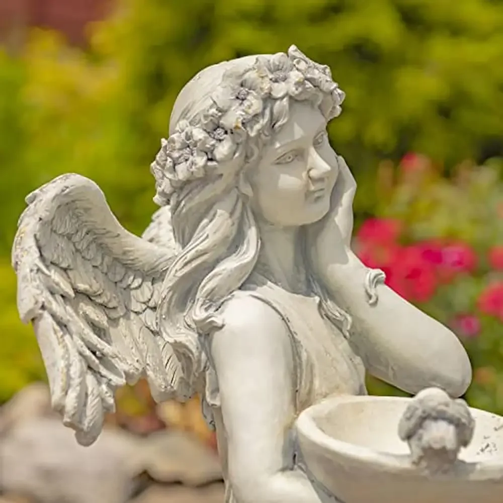 Tall Magnesium Angel Statue Figurines Outdoor Indoor Use Holding Birdbath Jazmin Antique White Fiber Glass Reinforced Boy Girl