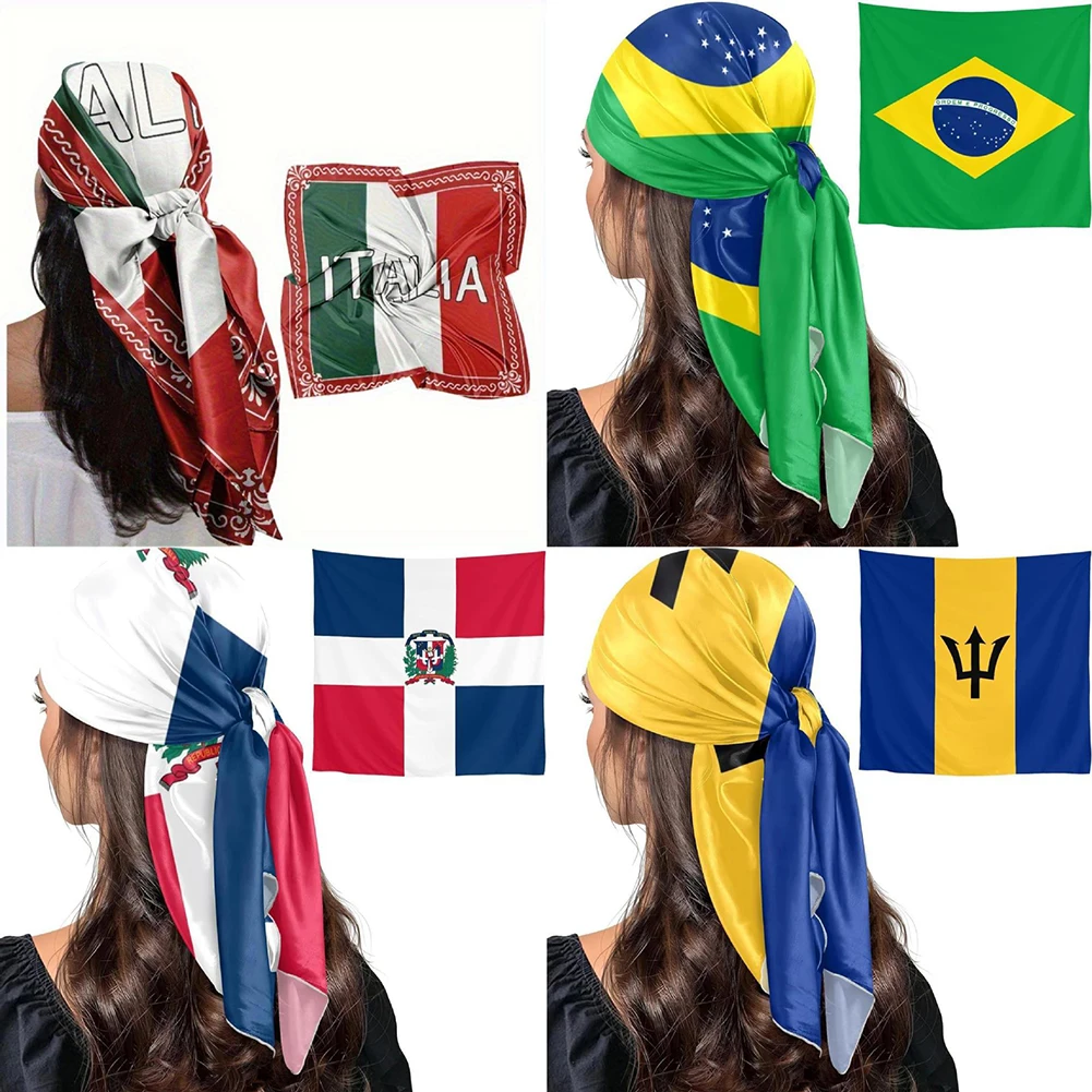 Patriotic National-Flag Squared Scarf Independence Day Themed Head Wrap Breathable And Skin-Friendly Fabric For Beach Holiday