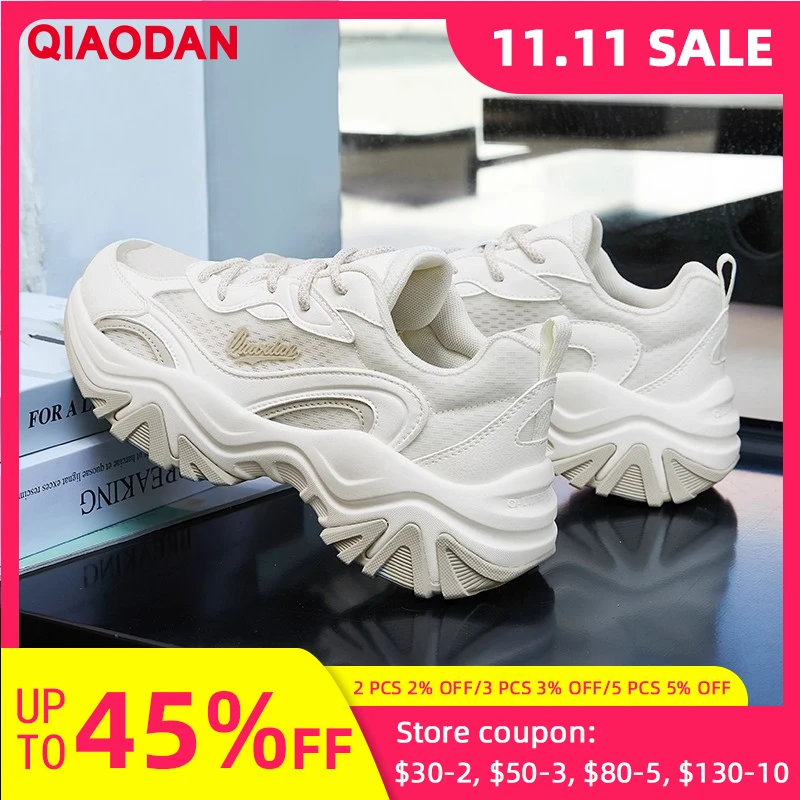 

QIAODAN Women's Autumn Sneakers 2025 New Trendy Lace-up Shoes Thick-soled 3mm Mesh Breathable Casual Sports Shoe QXL042252423R