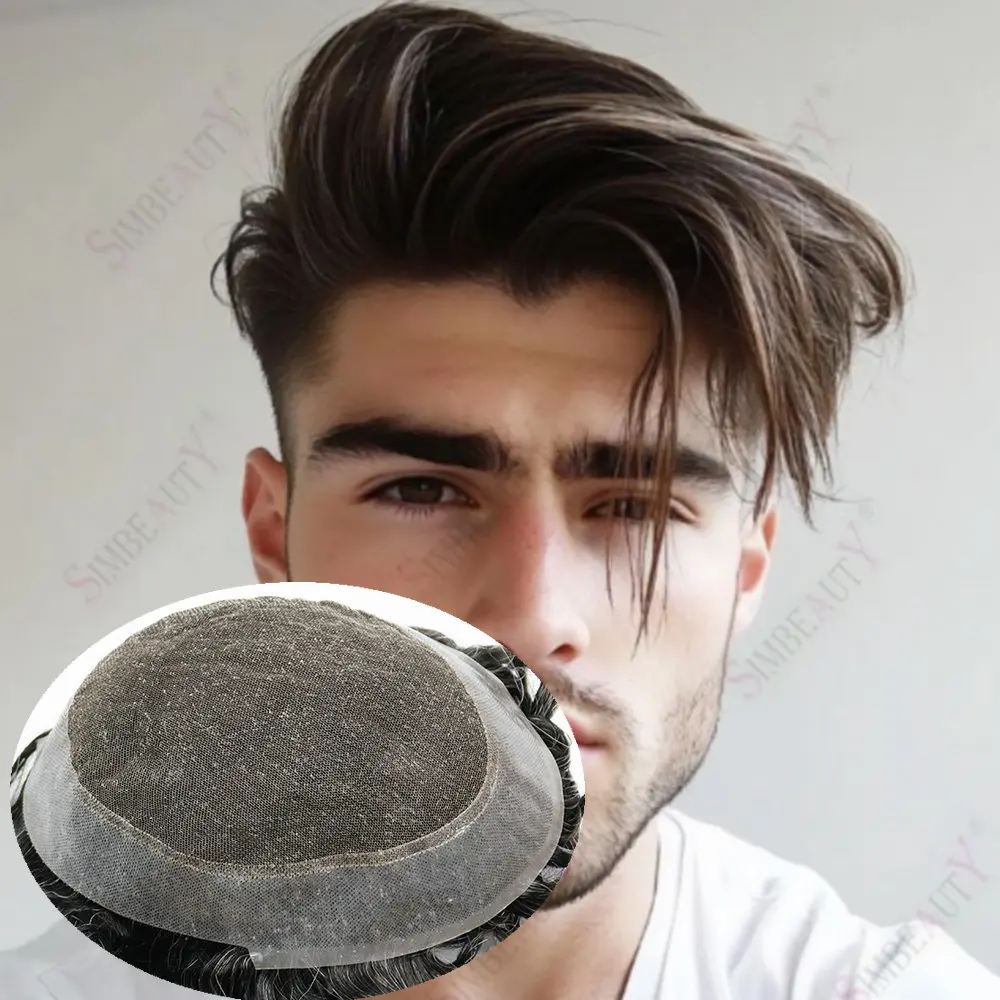 1b30 رمادي أسود بني أستراليا الشعر المستعار الرجال الدانتيل و بولي Base قاعدة ريمي الشعر البشري الهندي دائم الذكور نظام استبدال الشعر الاصطناعي