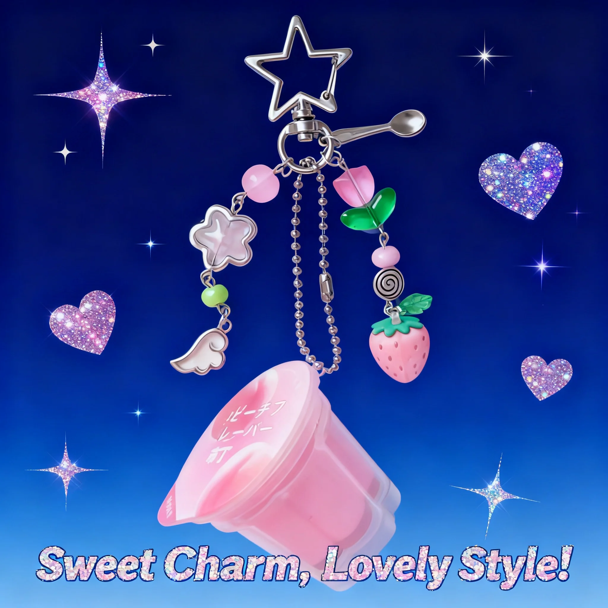 

Japanese Y2K Heisei Retro Aesthetic Beaded Cosplay Accessories Egg Flan Charm Pudding Keychain Pink Yellow Kawaii Cute Anime