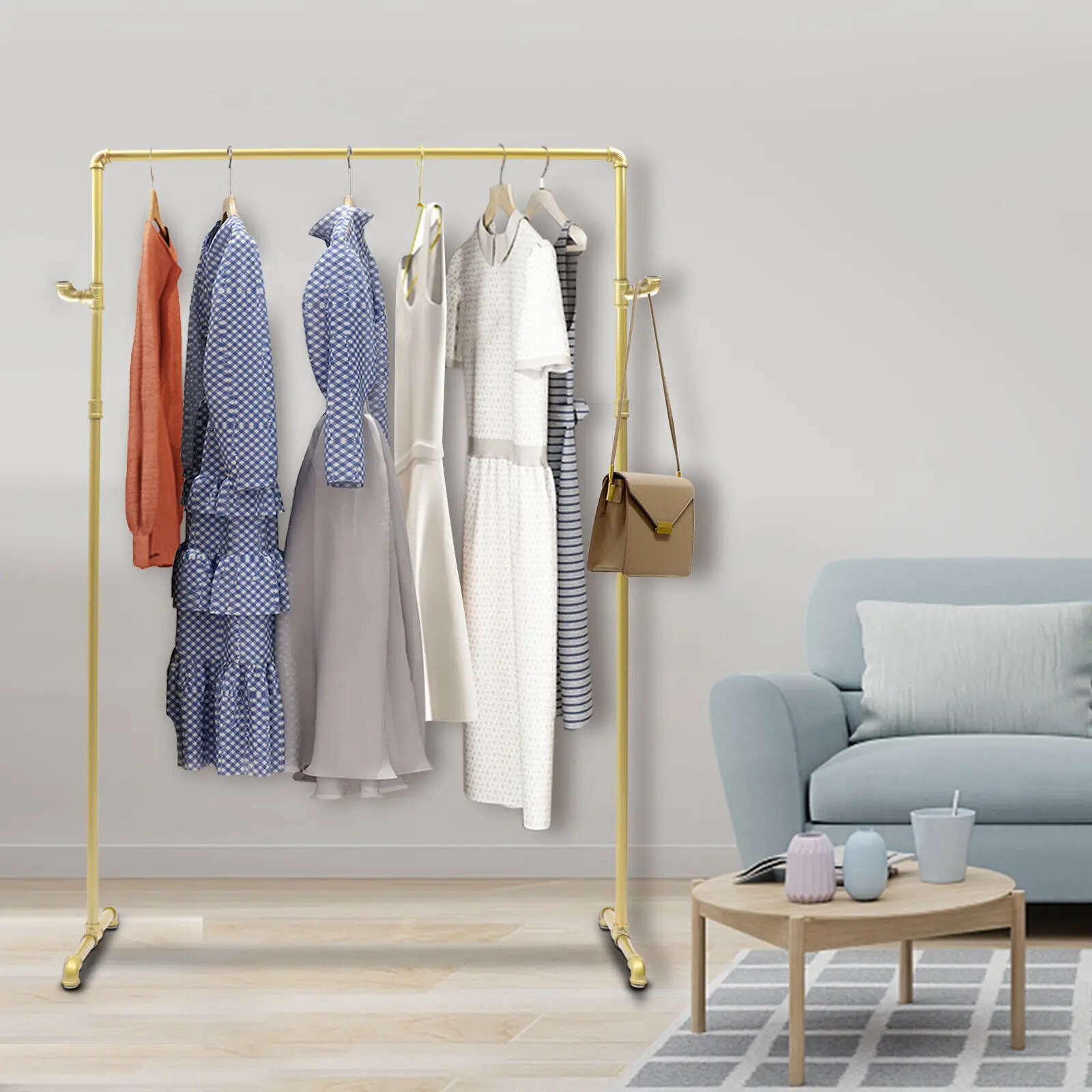 

For Garment Factories Versatile Industrial Pipe Clothing Rack with 2 Side Hooks