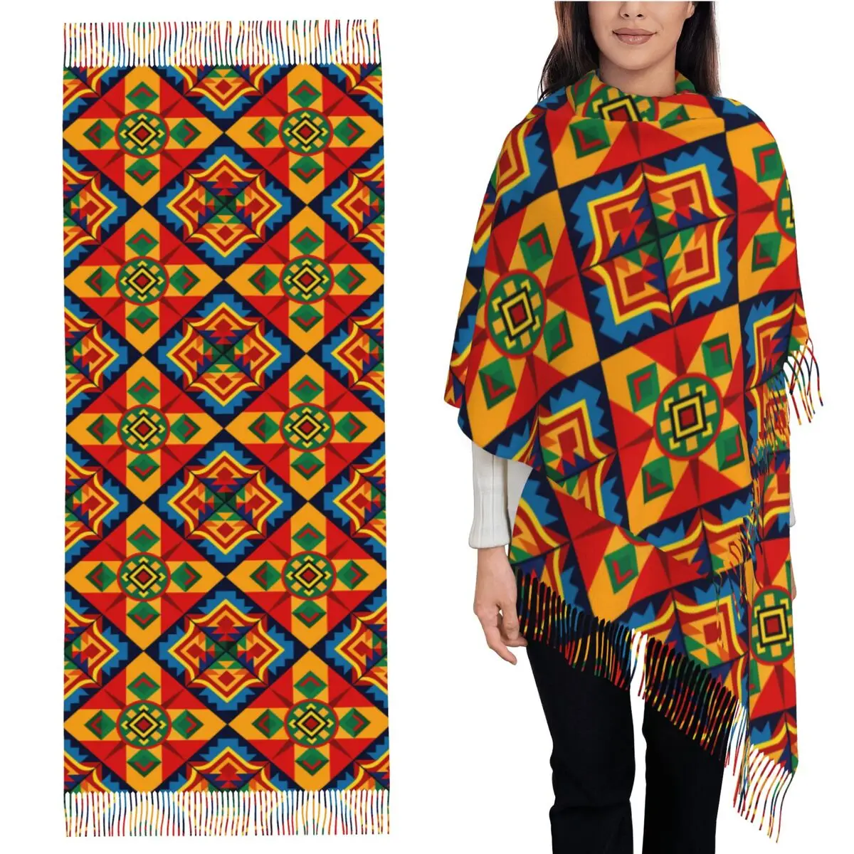 

Красочный шарф с африканским узором Анкары, шарфы с кисточками, женские мягкие теплые шали и накидки, длинная осенне-зимняя шаль