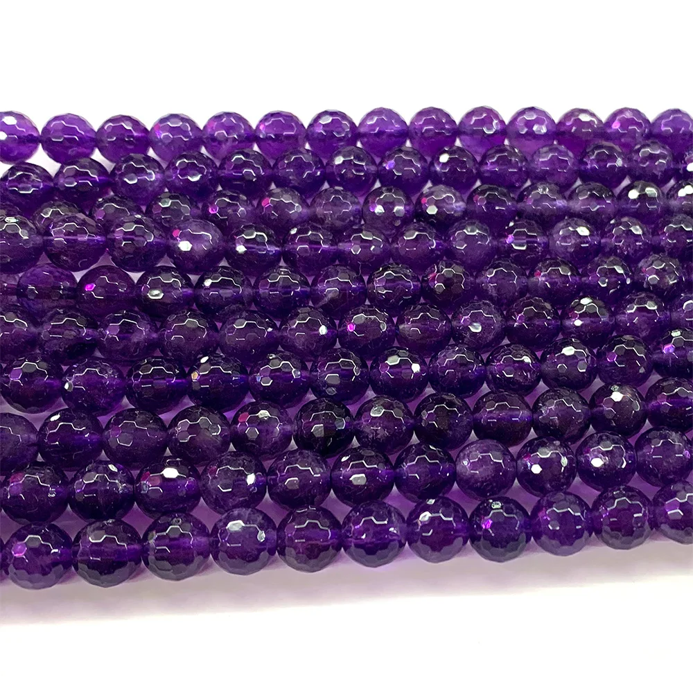 Veemake Natural Dark Purple Amethyst Round Faceted Crystal Beads For Jewelry Making 07465