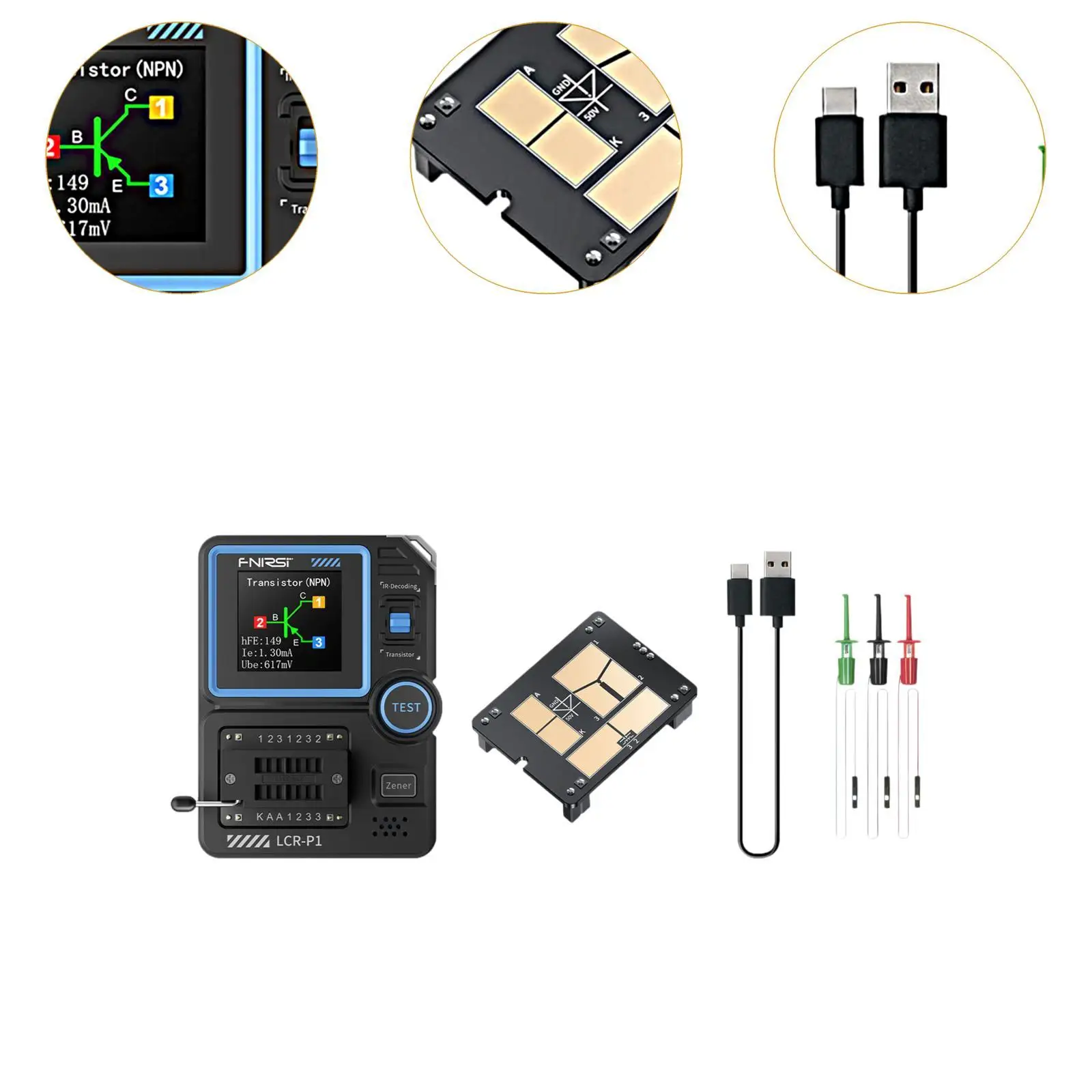Transistor Tester Kit Color Display Utility Tool Handheld Multipurpose Transistor Meter for Diode Triode Resistor Capacitor