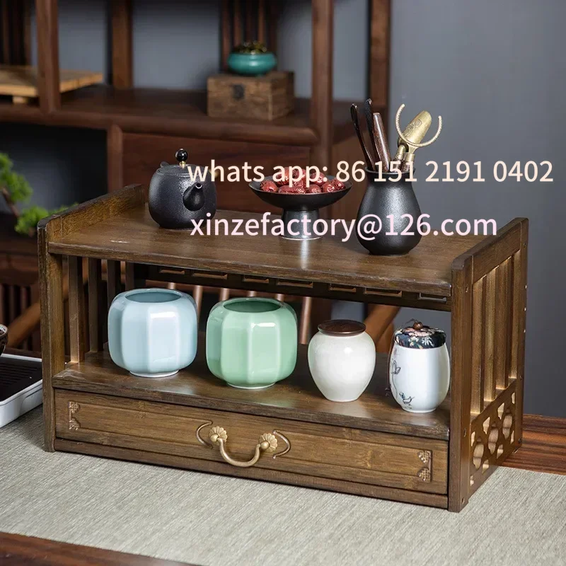 

Customizable Chinese Desktop Rack Tea Canister Shelf Table Bogu Shelf Bamboo Display Stand For Purple Clay