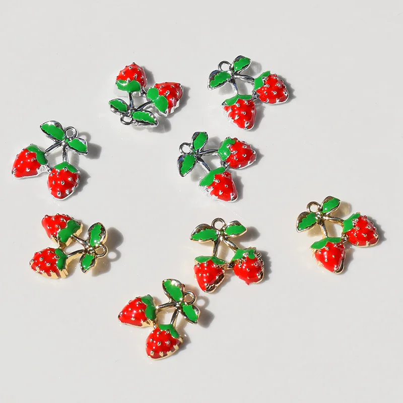 

100Pcs sets of dripping oil sweet fruit cherry pendant DIY handmade earrings necklace pendant jewelry material accessories