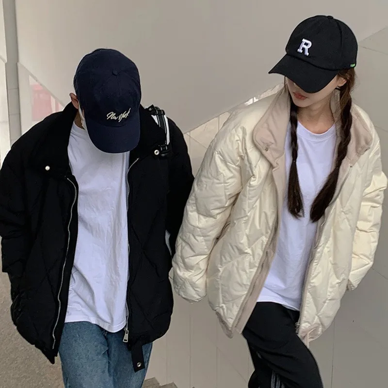 Couple Raglan Sleeves Stand up Collar Cotton Coat Thick Women's Winter Jacket 2023 Loose Solid Color Versatile Small Bread Coat