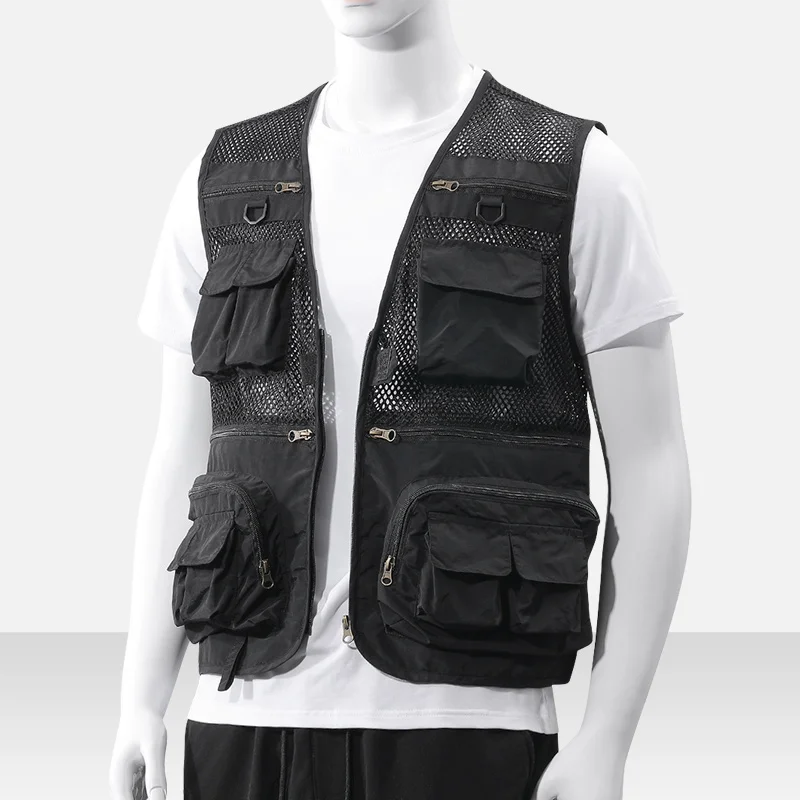 

2023 Multi Pocket Vest Men's Mesh Quick Drying Outdoor Fishing Photography Sleeveless Jacket Cantilevered Functional