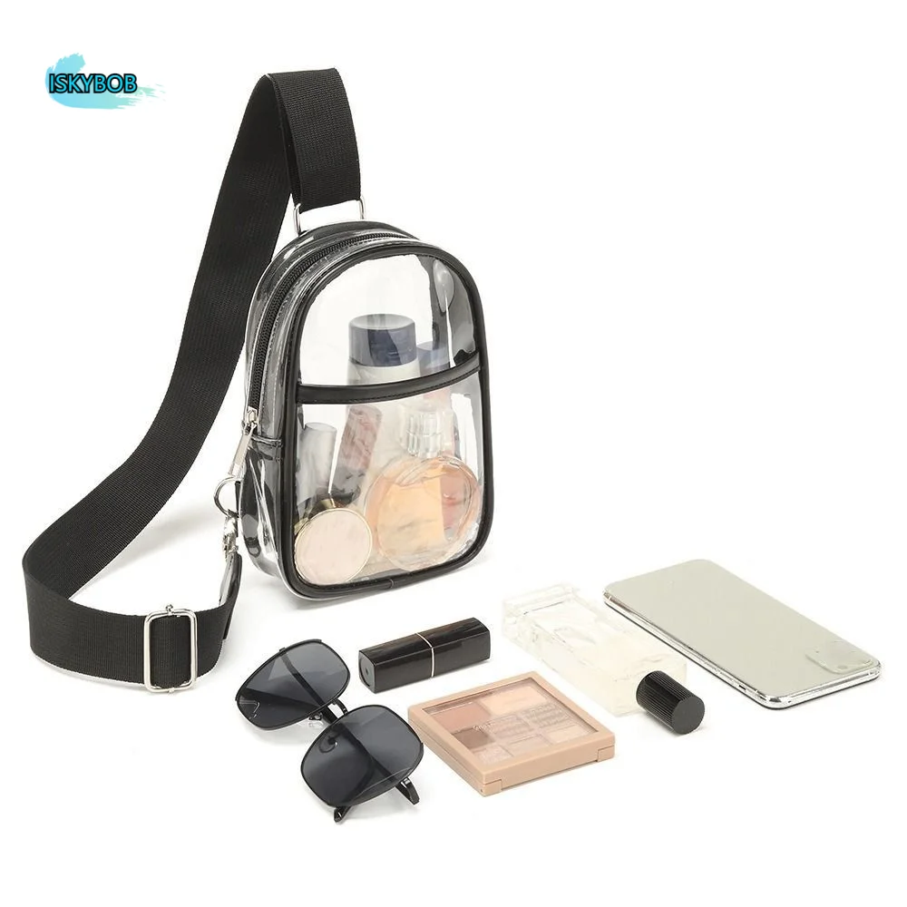 

Large Capacity Transparent Crossbody Bag Adjustable Shoulder Strap Waterproof Stadium Purse Bag PVC Zipper Clear Shoulder Bag