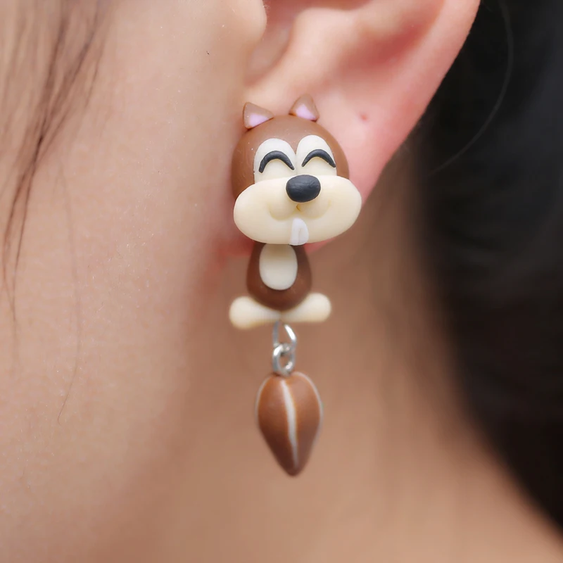 

TTPAIAI 30 Brand Handmade Polymer Clay Cute Squirrel Stud Earrings Fashion Lovely Cartoon 3D Animal Earrings For Women Girl Gift