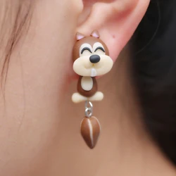 Handmade 3D Squirrel Polymer Clay Stud Earrings For Women Cute Animal Front Back Ear Jackets Small Chipmunk Earrings Brincos