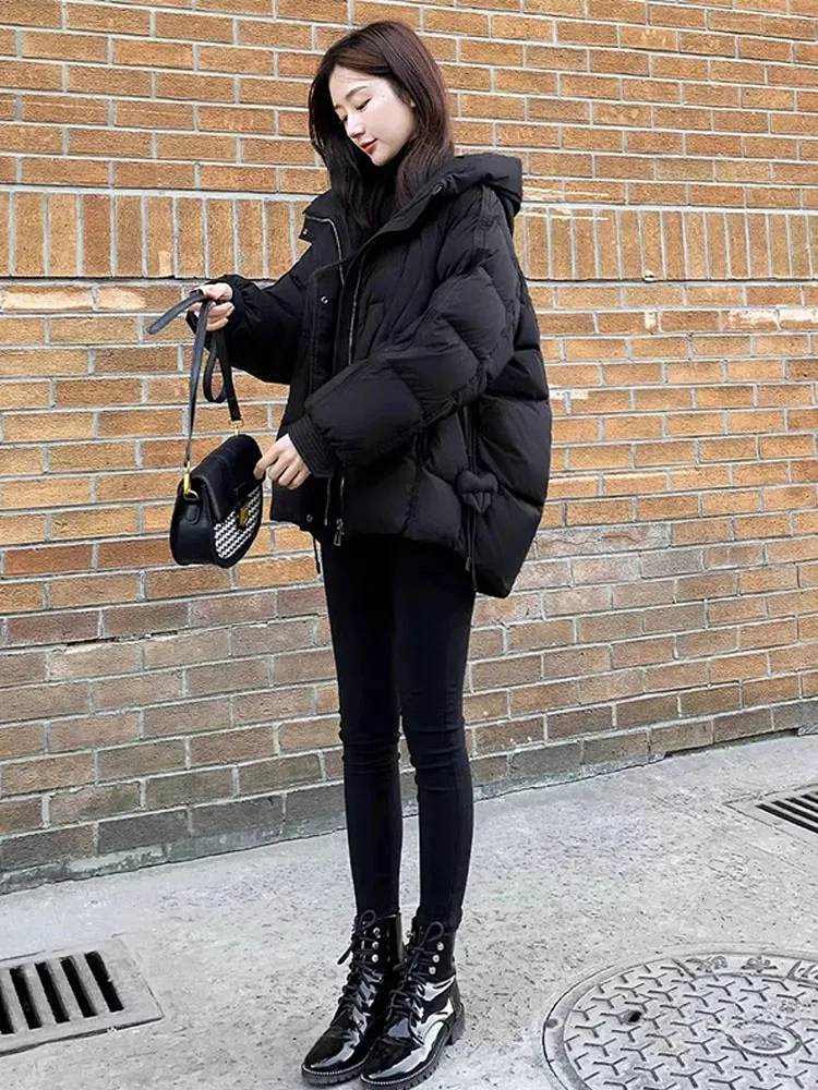 

Women's down Cotton Jaet Coat Loose Thi Warm Winter New Sle Casual Hooded Cotton Clothes Polyester Fiber Filling