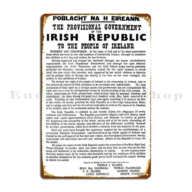Irish Republic 1916 Easter Proclamation Metal Plaque Create Plaques Custom Bar Cave Personalized Tin Sign Poster
