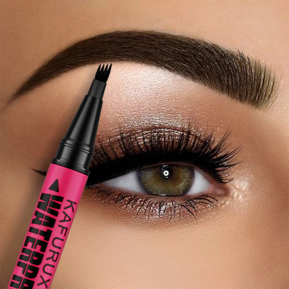 3-Farben-Vierpunkt-Augenbrauenstift, wasserdicht, flüssiger Augenbrauenstift, langlebig, braun, schwarz, Augenbrauenstift, Make-up, Kosmetik für Frauen