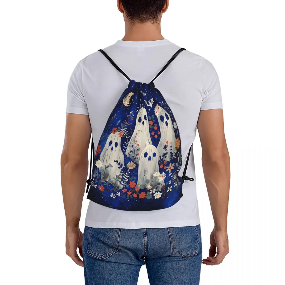 Whimsical Cottagecore Floral Ghosts Backpacks Multi-function Drawstring Bags Sports Bag Book Bags for Man Woman Students