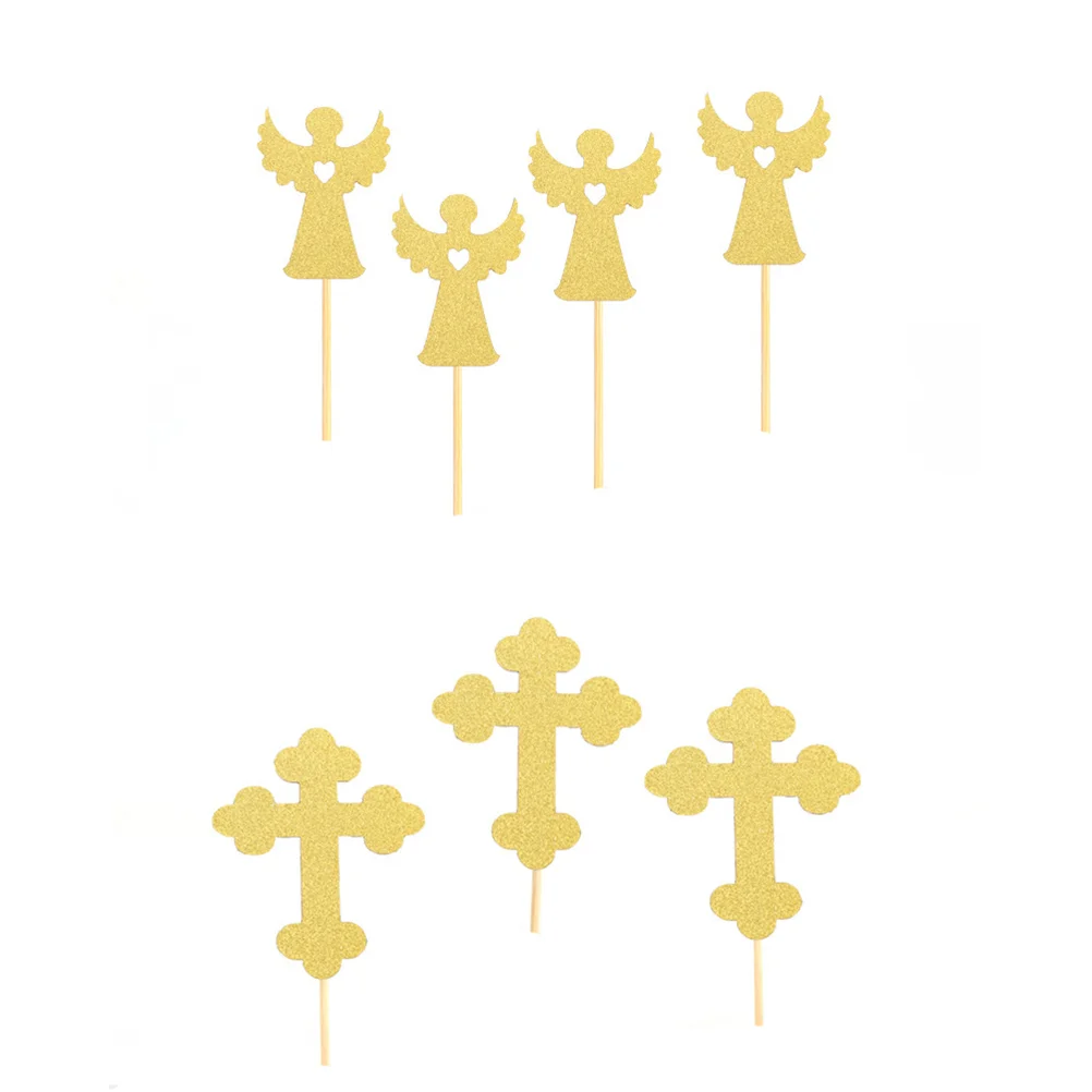 Cruz e Anjo Forma Bolo Topper, Brilhante Cupcake Toppers Decoração, Fontes do partido para o casamento e aniversário Festival