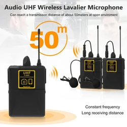 Audio UHF Wireless Lavalier Microphone Mic with 30 Selectable Channels 50m Range for DSLR Camera Interview Live Recording