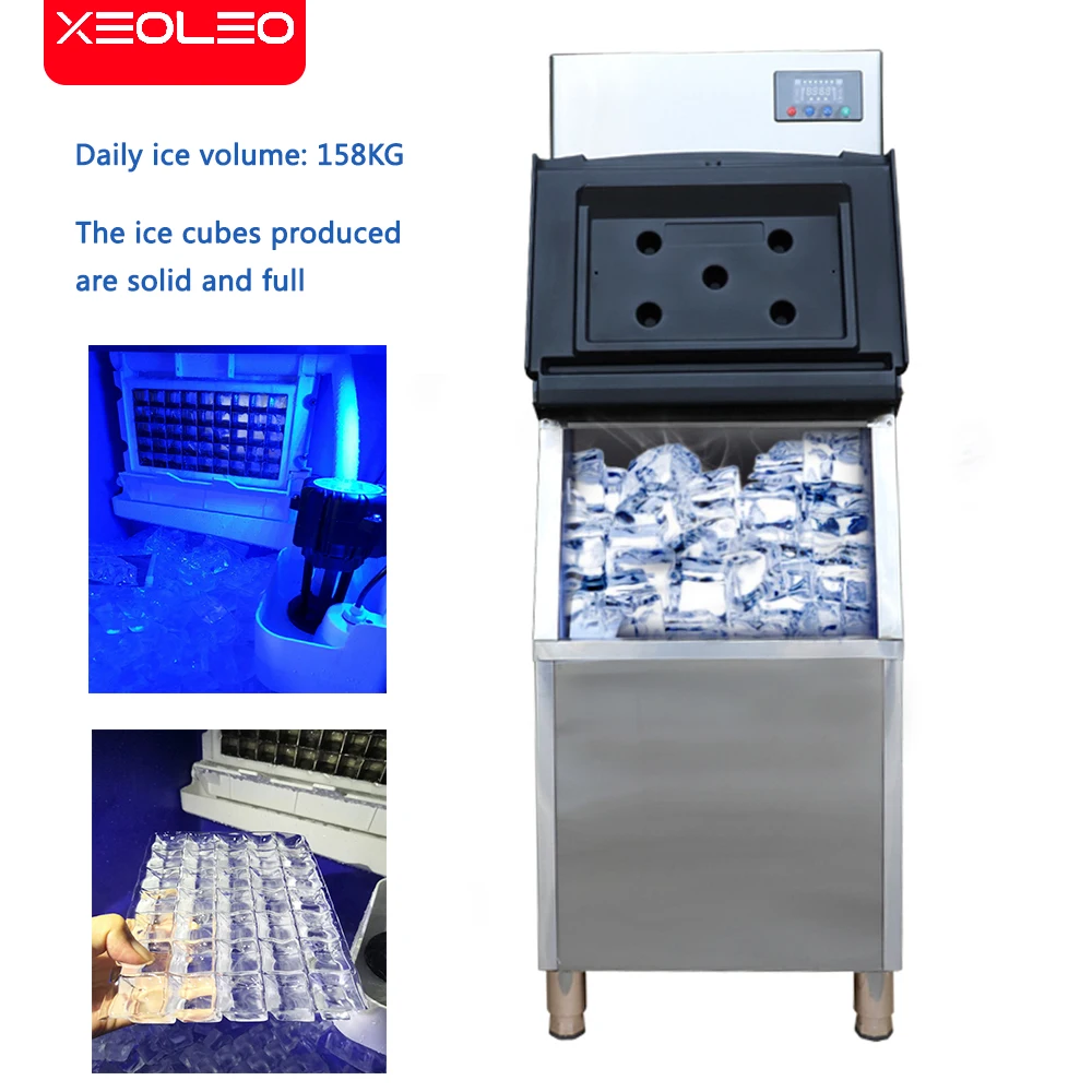 XEOLEO 330LB Commercial Ice Maker Cube Ice Machine Air-cool Square Ice Make Machine For Coffee/Milk Tea Shop 1200W 80kg Storage