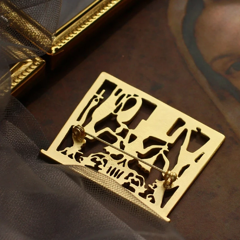 Vintage Egyptian Pharaoh Square Hollowed Brooches Women's Simple Fashion Matt Gold Color Metal Retro Coat Suit Brooch Badge Pin view 4
