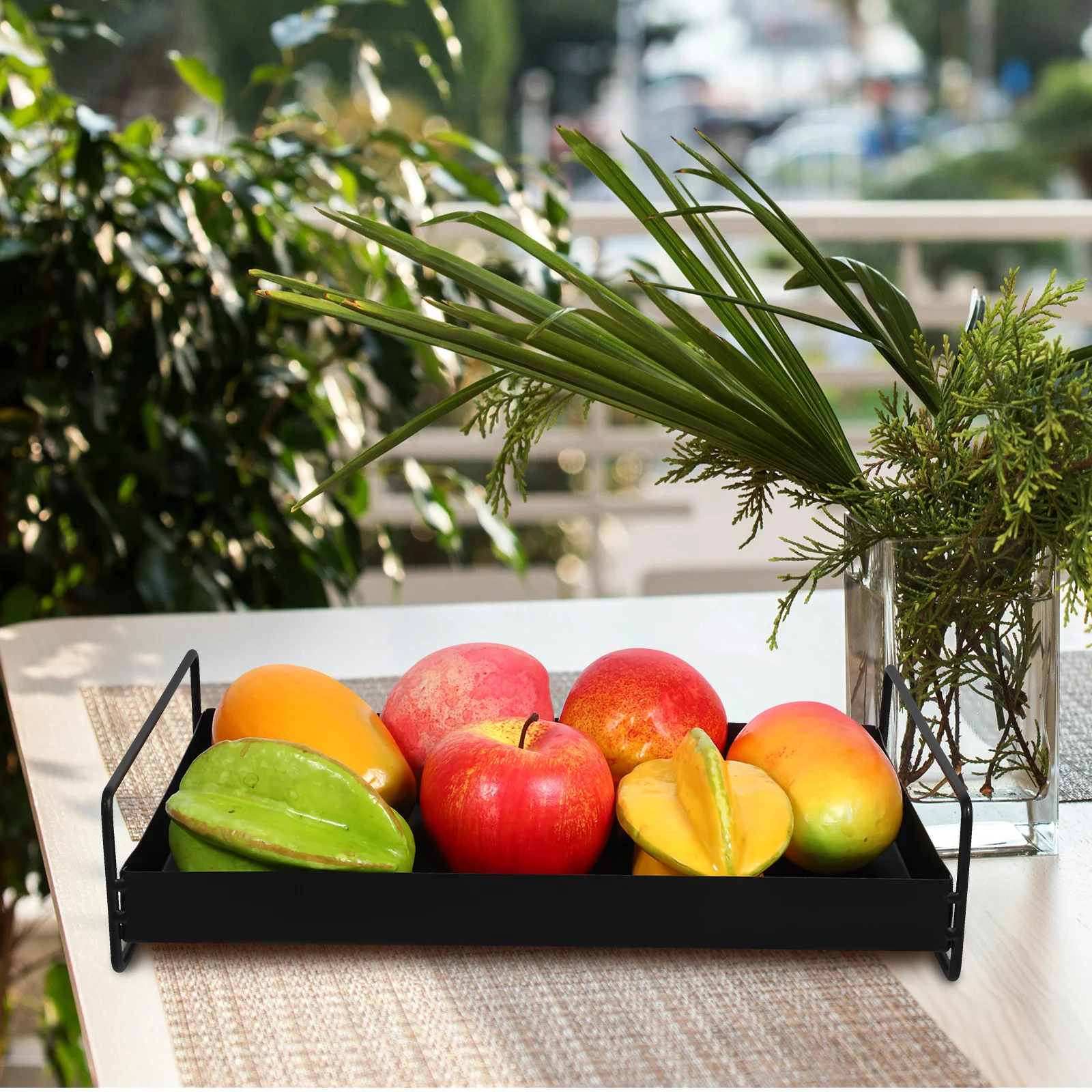 

1pc Metal Serving Tray Rectangular With Side Handles Portable Snack Fruit Tray For Party Picnic Coffee Table Dried Fruit